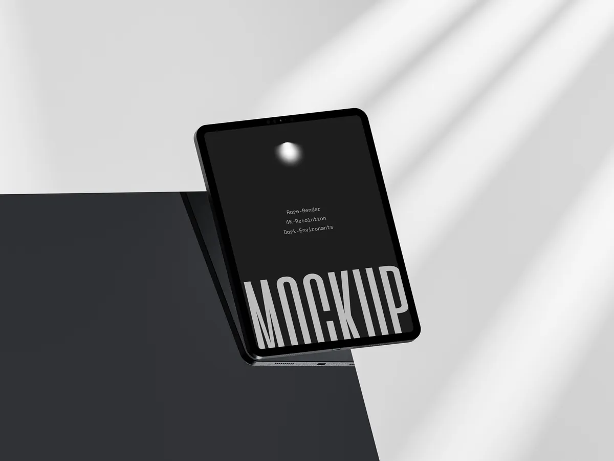 iPad Pro in dark glass finish, floating front view, on a transparent background