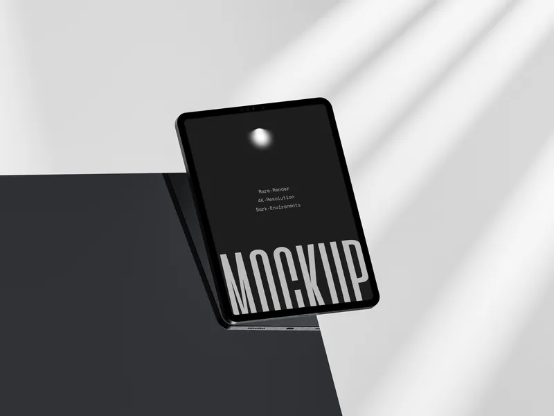 iPad Pro in dark glass finish, floating front view, on a transparent background