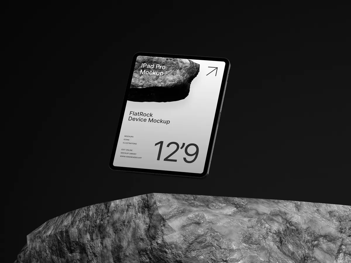 iPad Pro on a flat rock, floating to the left.