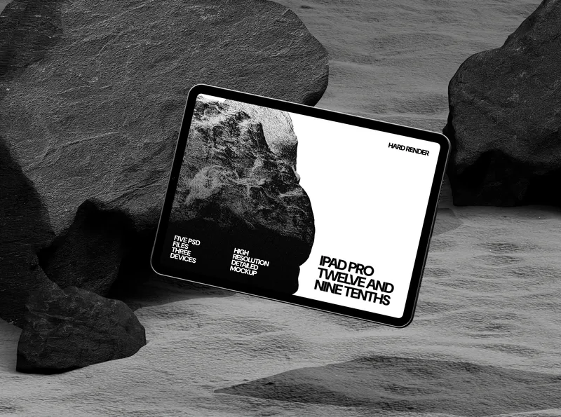 iPad Pro floating above a dark, cratered moon surface.
