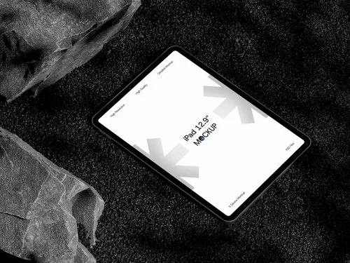 iPad Pro on rock, viewed from top at an angle