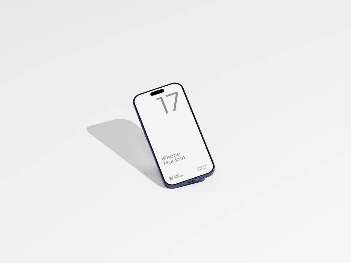 iPhone 17 Pro Max in deep blue, tilted at an angle.