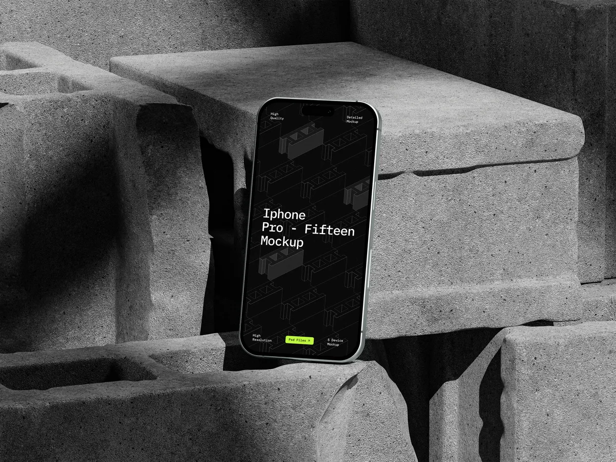 iPhone Pro with brick-patterned back, viewed from front left angle.