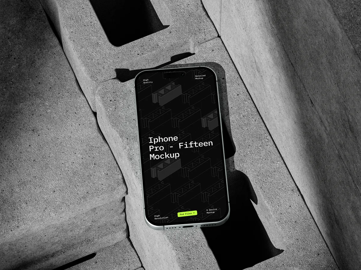 iPhone Pro with brick-patterned back, viewed from top