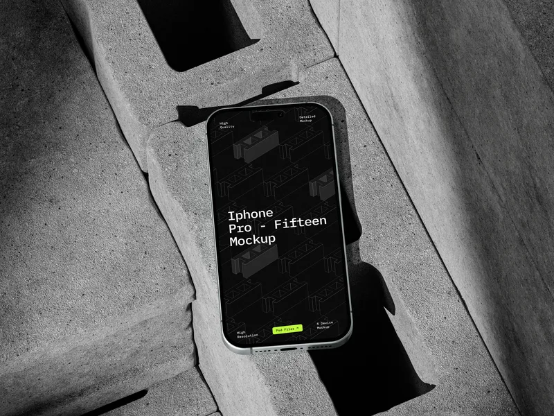 iPhone Pro with brick-patterned back, viewed from top