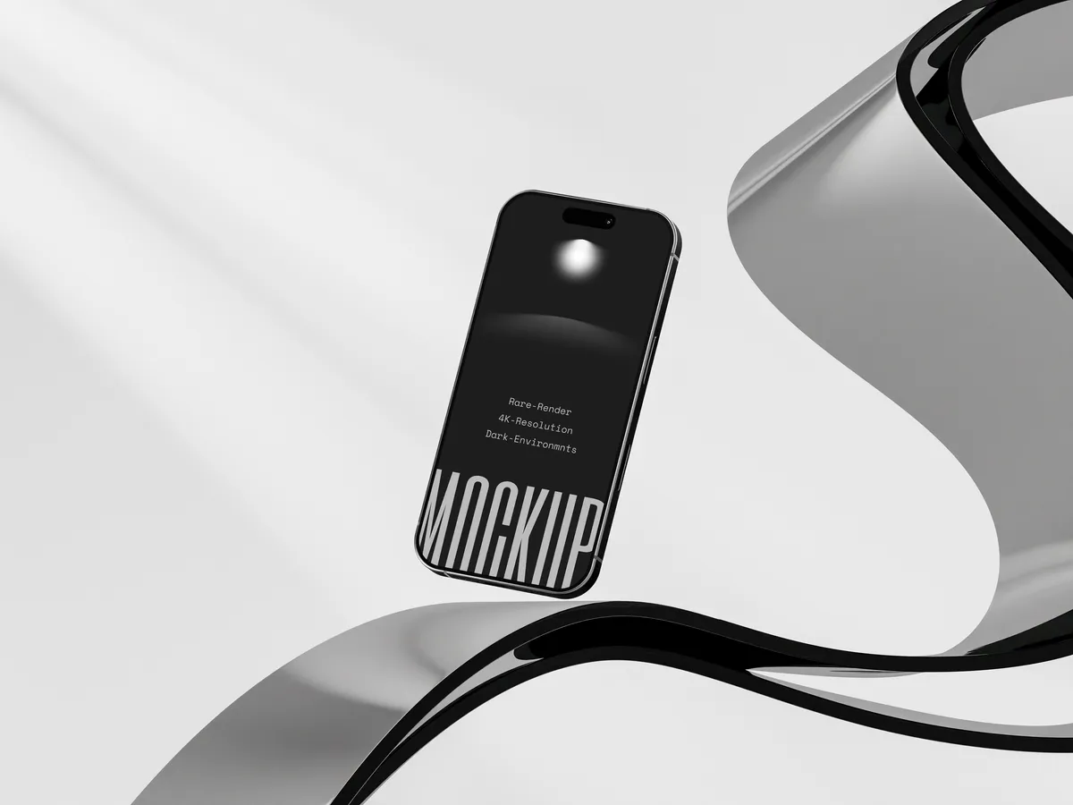 iPhone Pro in dark glass finish floating on right side