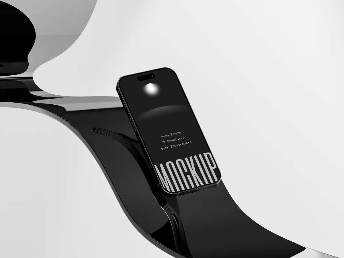 iPhone on dark glass with floating title overlay