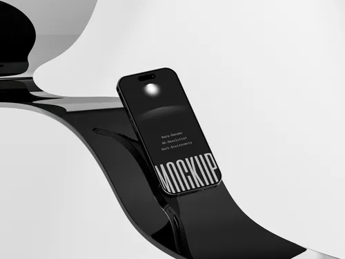 iPhone on dark glass with floating title overlay