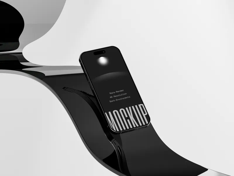 iPhone on dark glass with floating title overlay