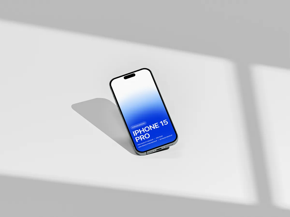 iPhone Pro in mid-air, screen facing forward, with a basic background
