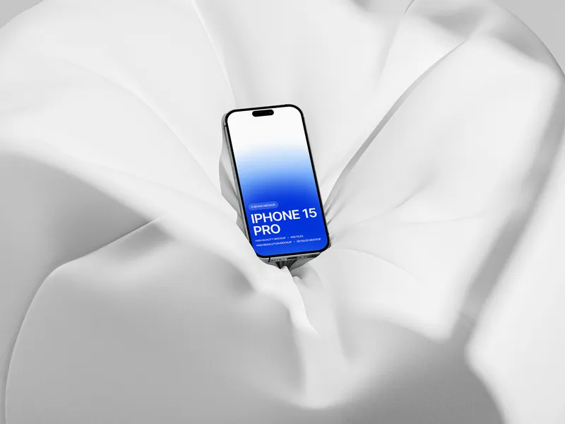 iPhone Pro in top view, screen on, on a white background