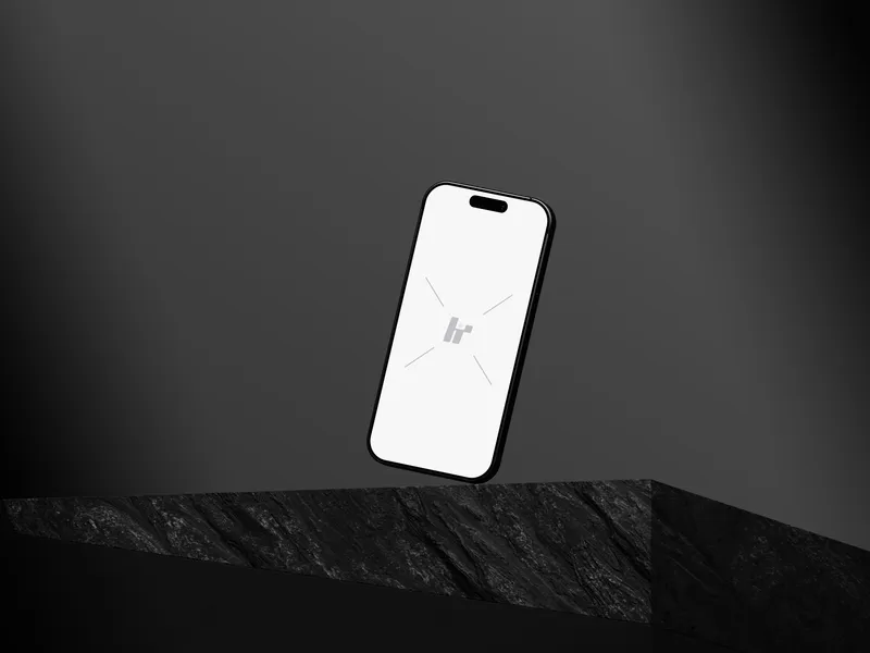 iPhone Pro on a rock cube, tilted to the right.