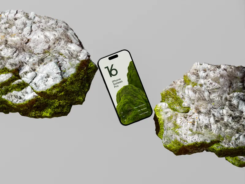 iPhone Pro Mockup Green Rock — Floating Tilt