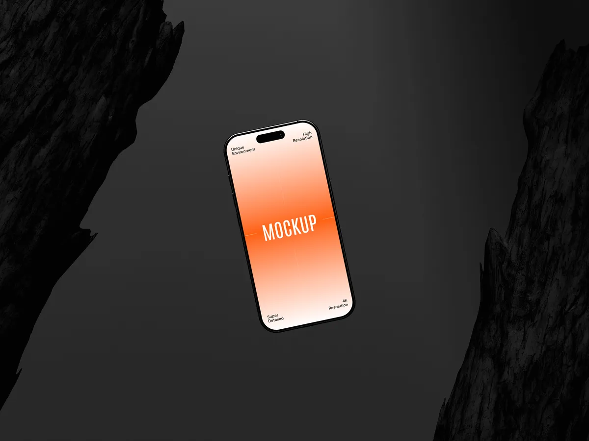 iPhone Pro in Rock Charcoal, floating left, on a neutral background.