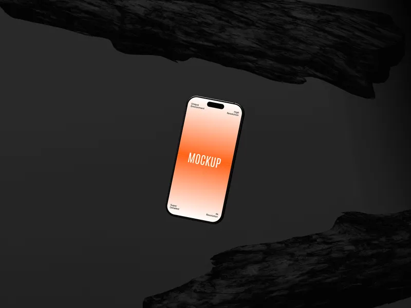 iPhone Pro Mockup Rock Charcoal — Floating Tilt