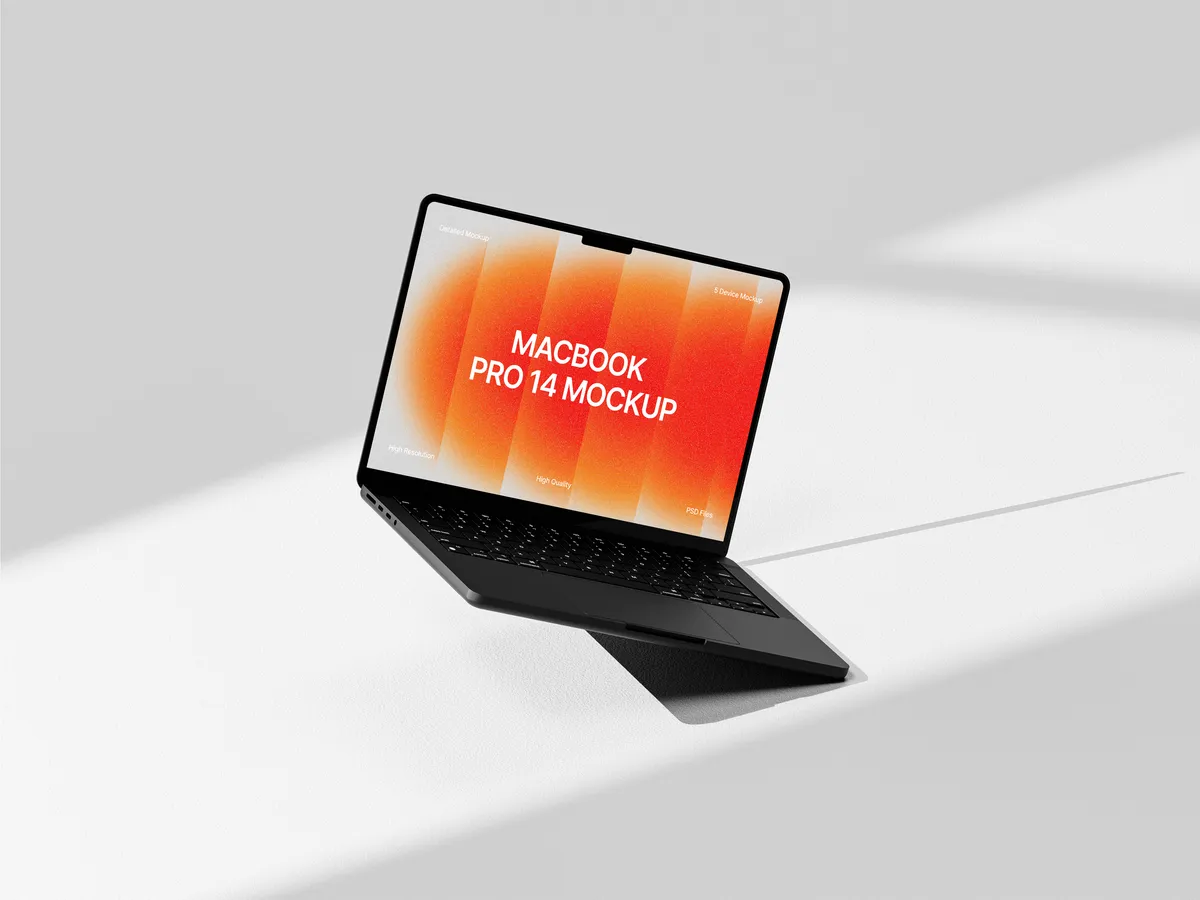 MacBook Pro in clay render, floating at an angle