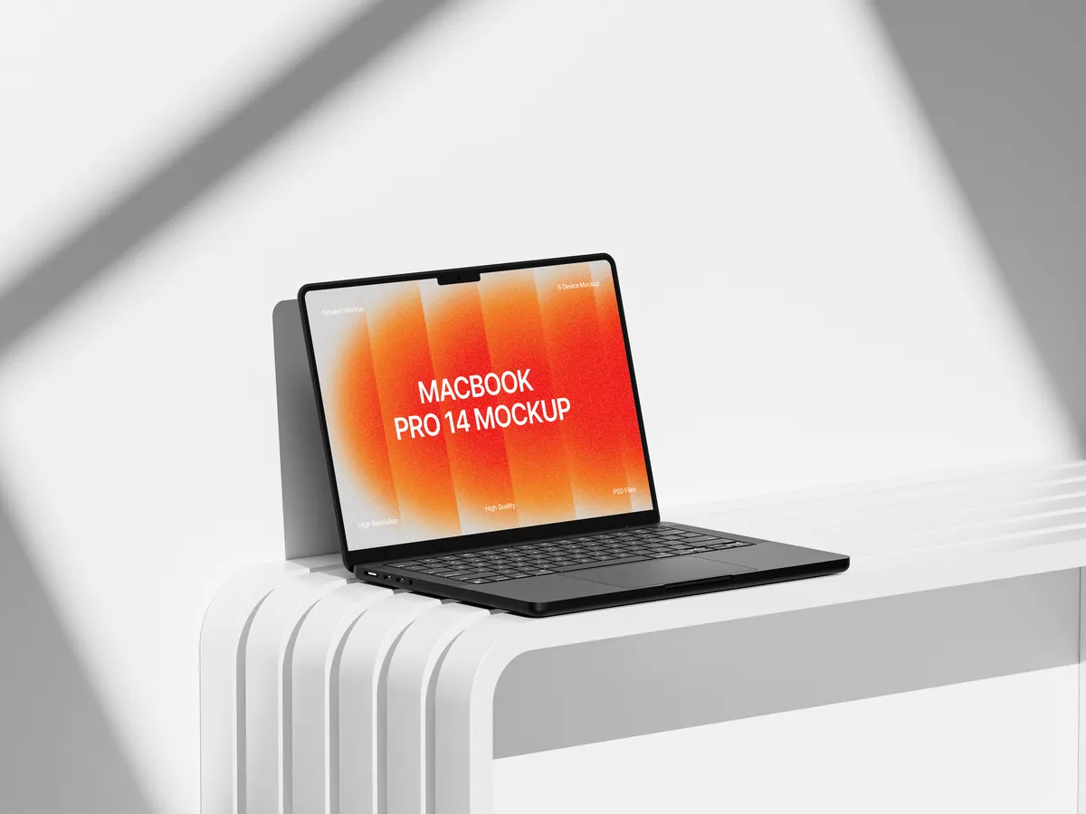 MacBook Pro in clay model, viewed from left side, showcasing curved design