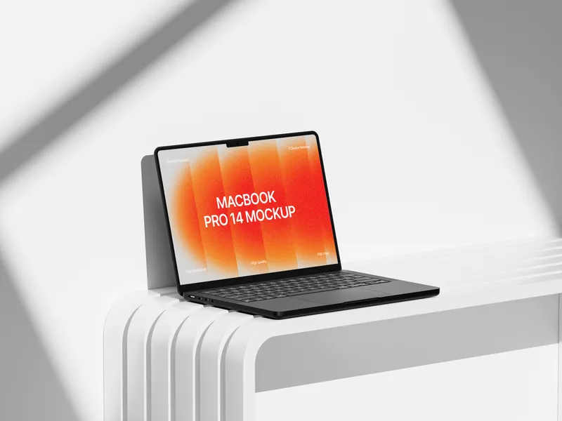 MacBook Pro in clay model, viewed from left side, showcasing curved design