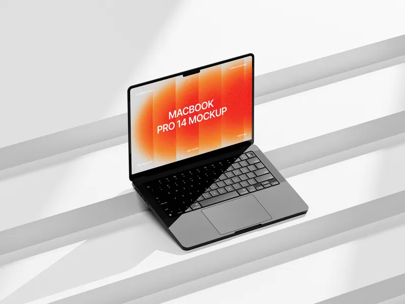 MacBook Pro from top, clay-style texture and rounded edges.