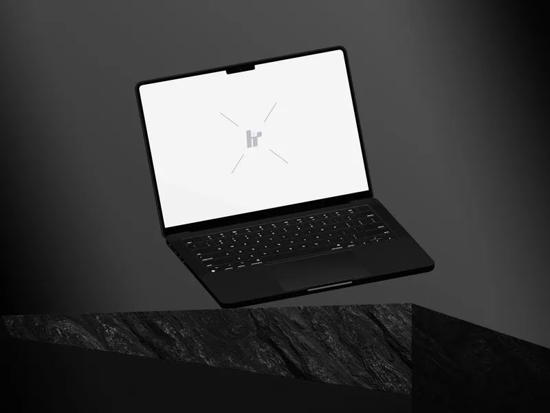 MacBook Pro Mockup Cube Rock — Tilt Left