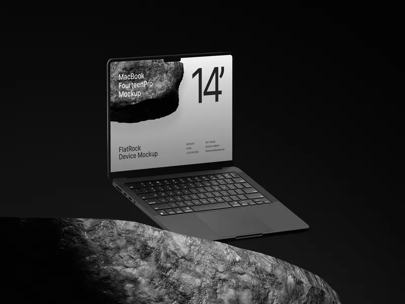 MacBook Pro Mockup Flat Rock — Floating Right