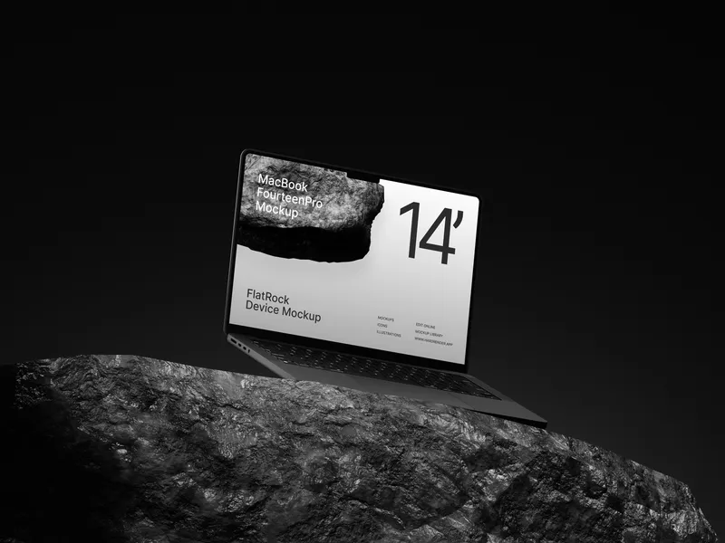 MacBook Pro Mockup Flat Rock — Half Floating