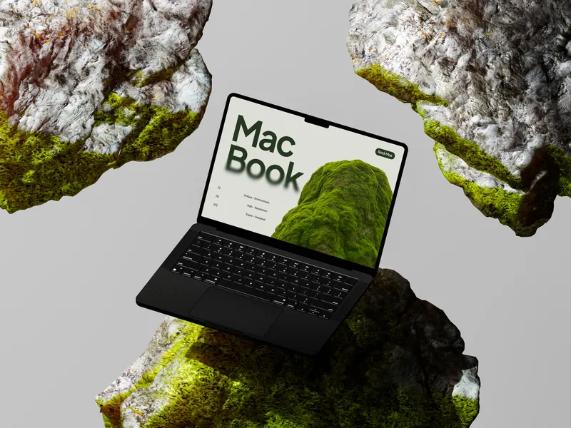 MacBook Pro Mockup Green Rock — Tilt